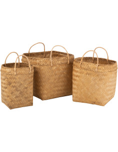 Panier de rangement Carré en Rotin Naturel Melyra (Lot de 3) - 1