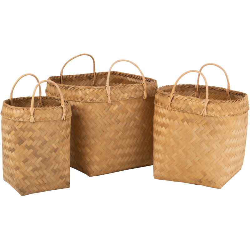Panier de rangement Carré en Rotin Naturel Melyra (Lot de 3) - 1