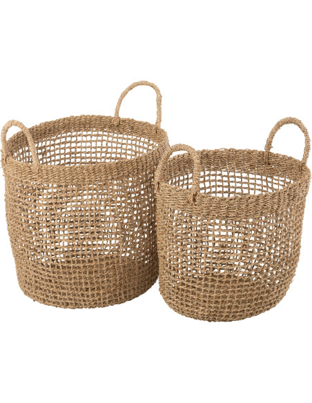 Panier de rangement Grillage Rond en Herbe marine Naturel Oasis (Lot de 2) - 1