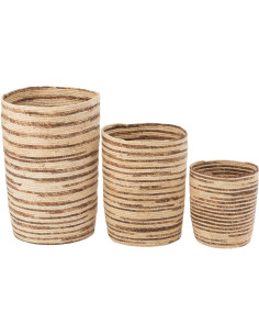 Panier de rangement Haut Rond en Maïs Beige Marron Vyrell (Lot de 3) - 1
