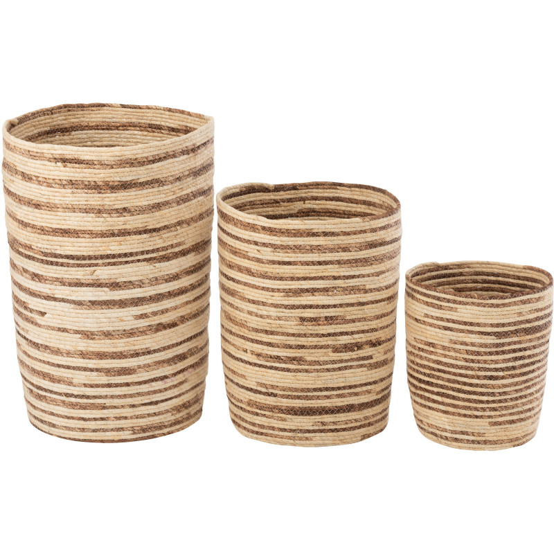 Panier de rangement Haut Rond en Maïs Beige Marron Vyrell (Lot de 3) - 1
