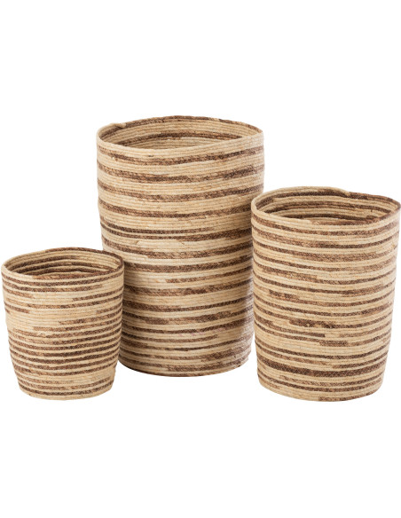 Panier de rangement Haut Rond en Maïs Beige Marron Vyrell (Lot de 3) - 2