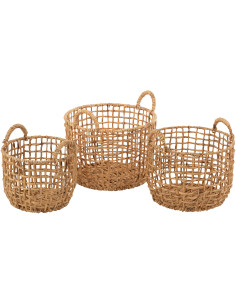 Panier de rangement original Grillage Rond en Jacinthe d'eau Naturel Pyrith (Lot de 3) - 1