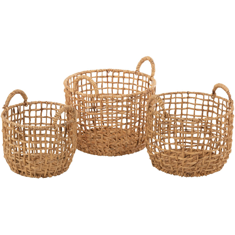 Panier de rangement original Grillage Rond en Jacinthe d'eau Naturel Pyrith (Lot de 3) - 1