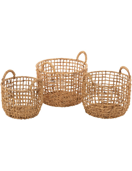 Panier de rangement original Grillage Rond en Jacinthe d'eau Naturel Pyrith (Lot de 3) - 1