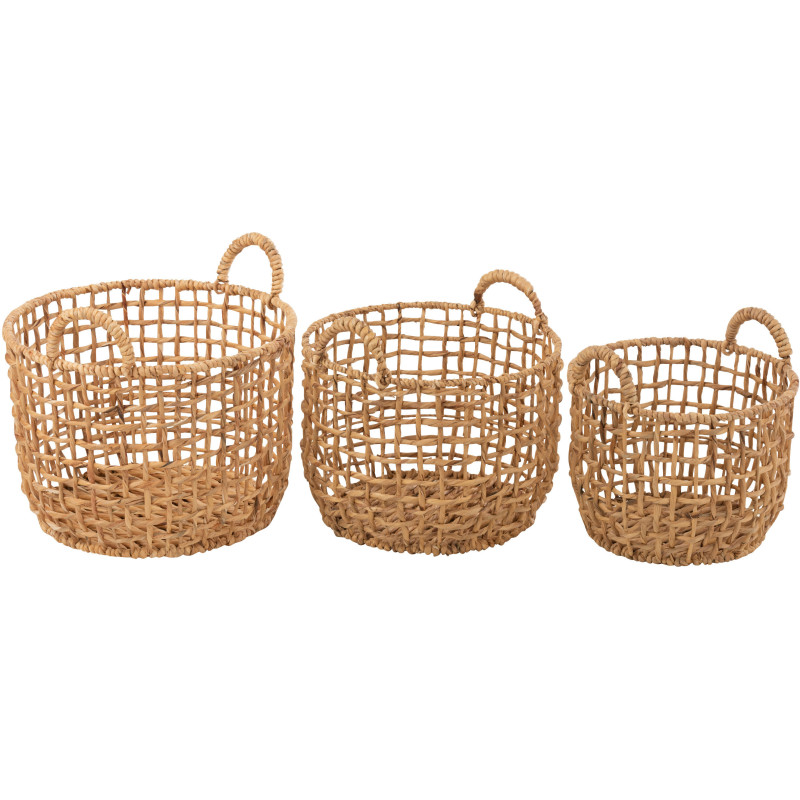 Panier de rangement original Grillage Rond en Jacinthe d'eau Naturel Pyrith (Lot de 3) - 2