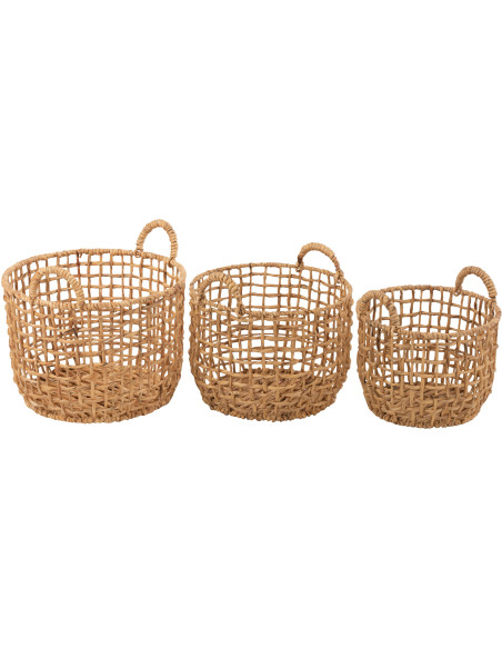 Panier de rangement original Grillage Rond en Jacinthe d'eau Naturel Pyrith (Lot de 3) - 2