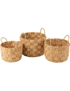 Panier de rangement Tressé Rond en Jacinthe d'eau Naturel Morlyn (Lot de 3) - 1