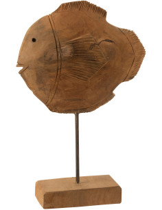 Statuette déco sur pied Poisson Hauteur 27 cm en Bois de teck Naturel Votrino - 1