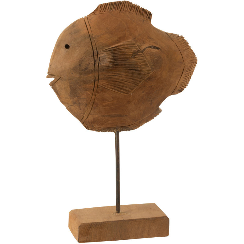 Statuette déco sur pied Poisson Hauteur 27 cm en Bois de teck Naturel Votrino - 1