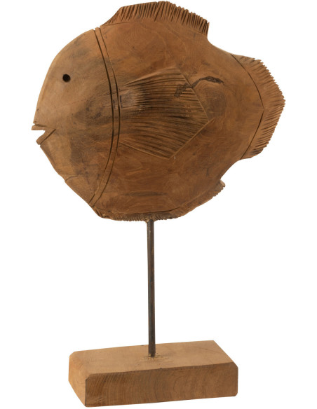 Statuette déco sur pied Poisson Hauteur 27 cm en Bois de teck Naturel Votrino - 1