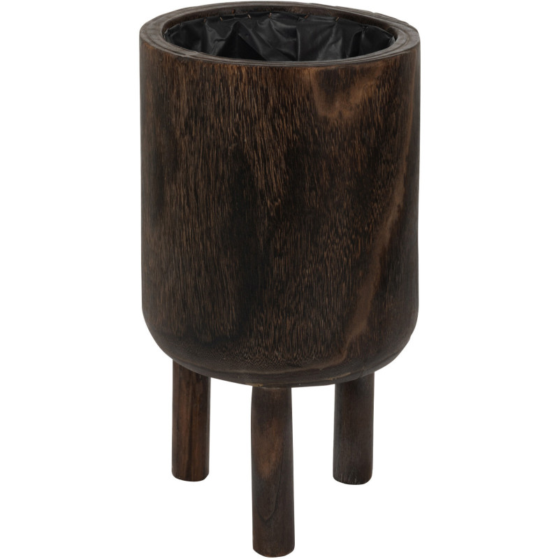 Cache-pot sur pied en Bois de paulownia Marron foncé Lenny Diamètre 21 cm - 1