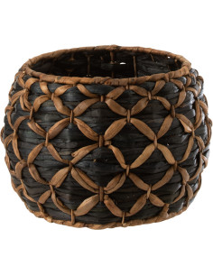 Vase africain Rond Hauteur 22 cm en Jacinthe d'eau Noir Marron Roni - 1