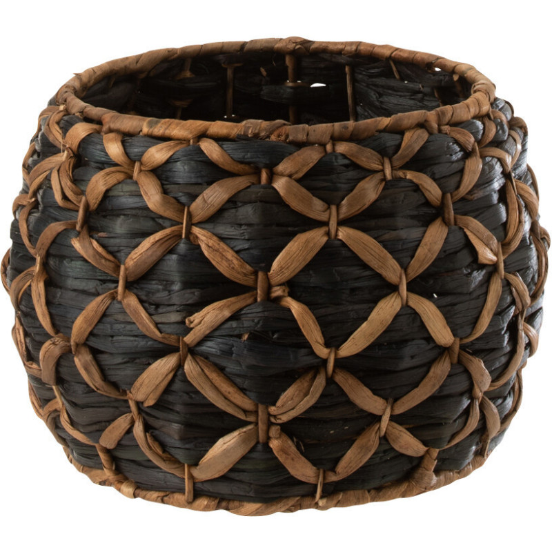 Vase africain Rond Hauteur 22 cm en Jacinthe d'eau Noir Marron Roni - 1