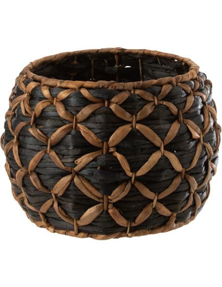 Vase africain Rond Hauteur 22 cm en Jacinthe d'eau Noir Marron Roni - 1