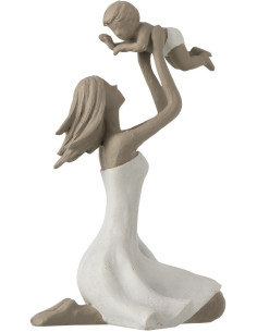 Statuette déco Femme avec bébé Hauteur 18 cm en Résine Blanc Taupe Tresna - 1