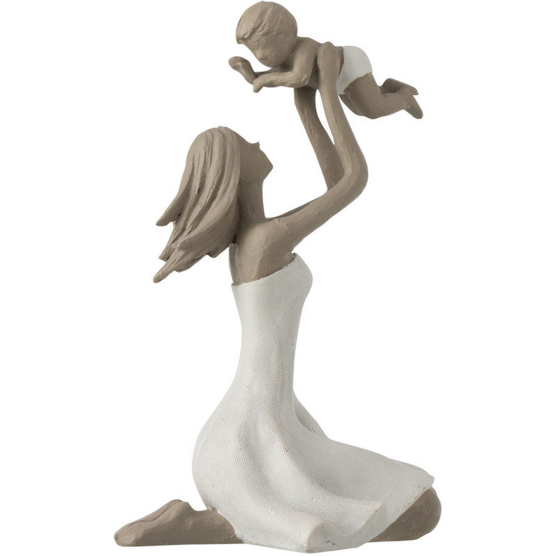 Statuette déco Femme avec bébé Hauteur 18 cm en Résine Blanc Taupe Tresna - 1