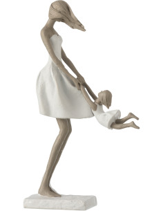Statuette déco Femme avec enfant Hauteur 31 cm en Résine Blanc Taupe Tresna - 1