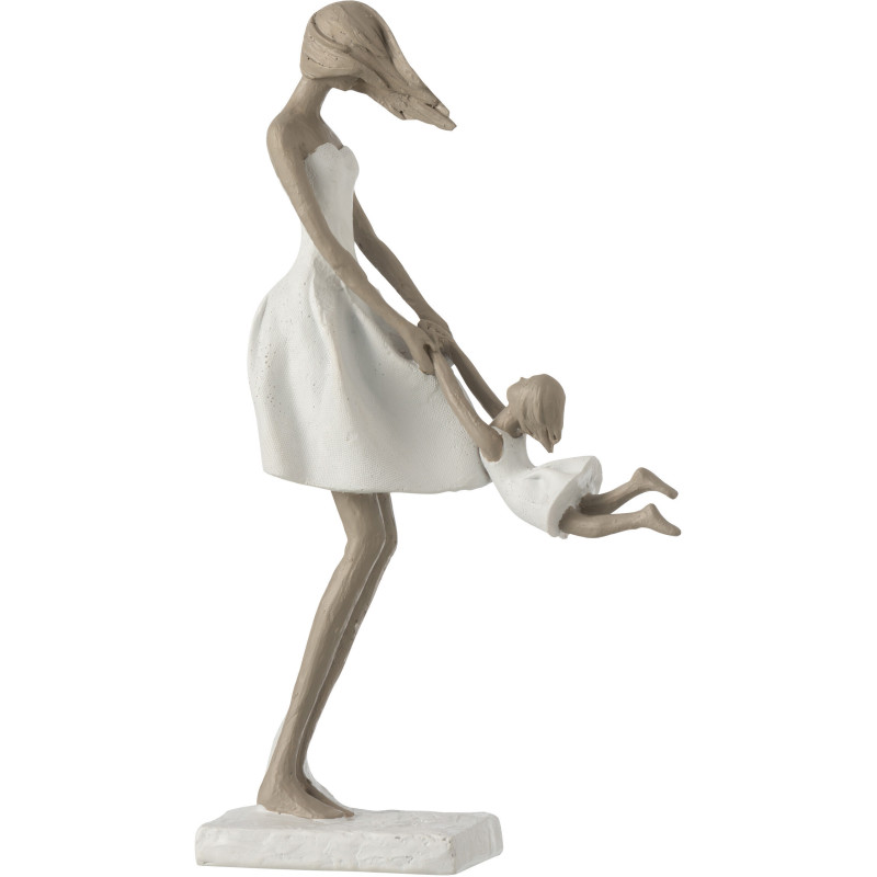 Statuette déco Femme avec enfant Hauteur 31 cm en Résine Blanc Taupe Tresna - 1