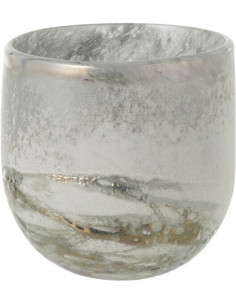 Photophore moderne Diamètre 11 cm en Verre Gris Blanc Scavo - 1