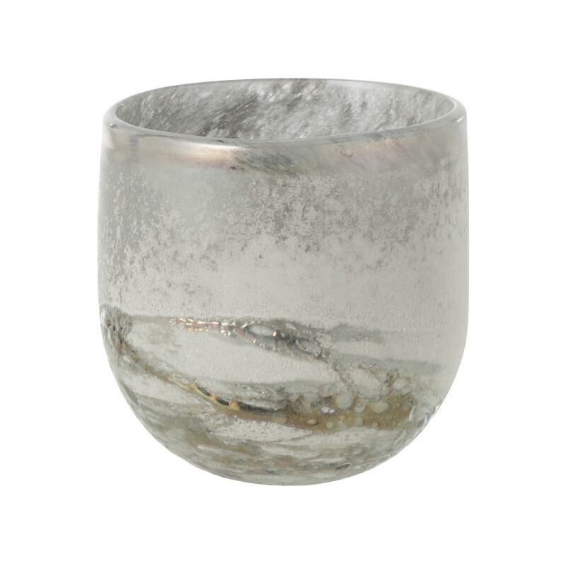 Photophore moderne Diamètre 11 cm en Verre Gris Blanc Scavo - 1