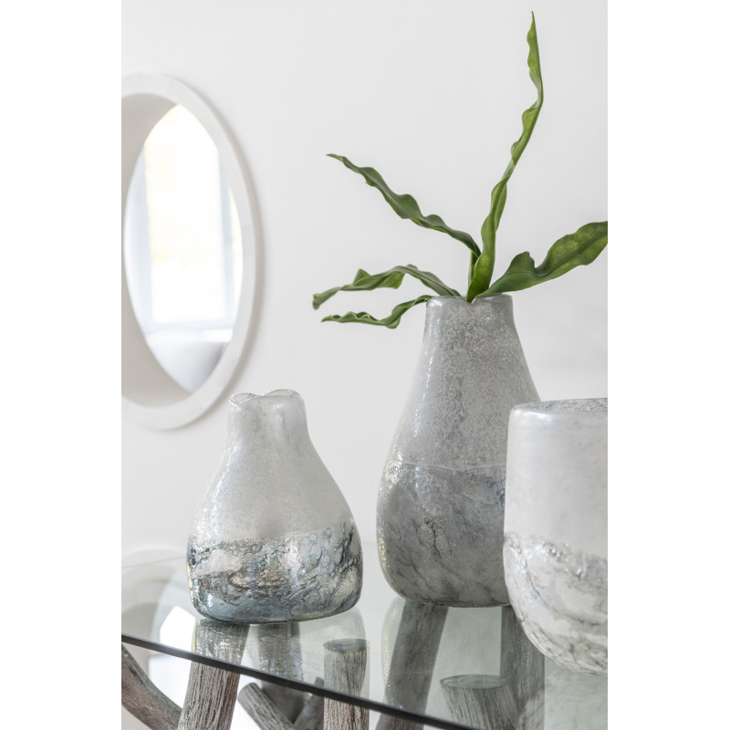 Photophore moderne XL Diamètre 18 cm en Verre Gris Blanc Scavo - 2