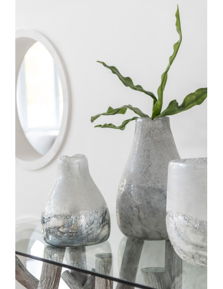 Photophore moderne XL Diamètre 18 cm en Verre Gris Blanc Scavo - 2