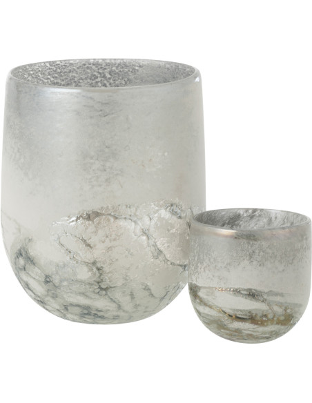 Photophore moderne XL Diamètre 18 cm en Verre Gris Blanc Scavo - 3