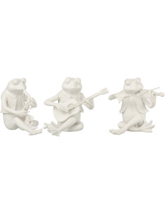 Statuette déco Grenouilles musiciennes Hauteur 15 cm en Résine Blanc Wylia - 1
