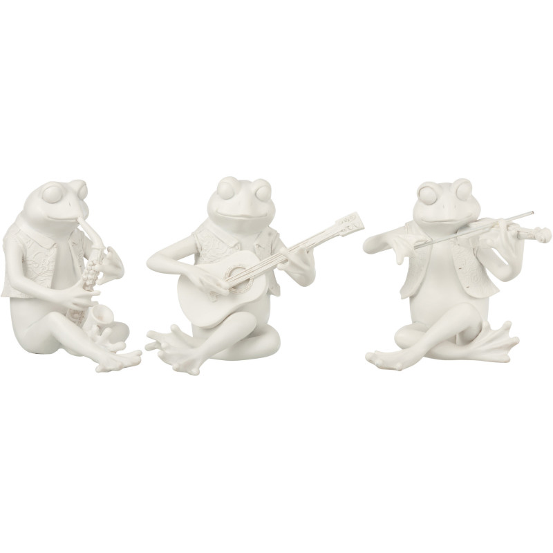 Statuette déco Grenouilles musiciennes Hauteur 15 cm en Résine Blanc Wylia - 1