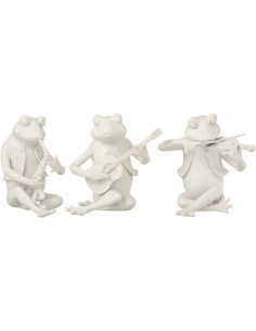 Statuette déco Grenouilles musiciennes Hauteur 22 cm en Résine Blanc Wylia - 1