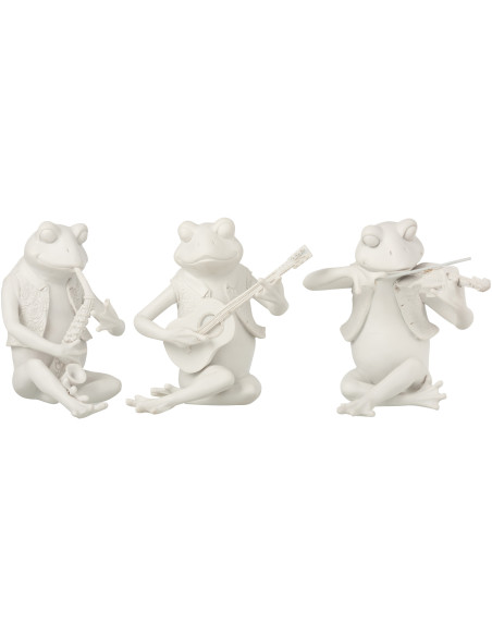 Statuette déco Grenouilles musiciennes Hauteur 22 cm en Résine Blanc Wylia - 1