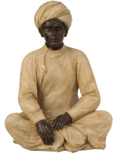 Statuette déco indienne Homme assis Hauteur 33 cm en Résine Beige Marron Varnel - 1