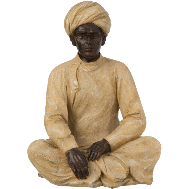 Statuette déco indienne Homme assis Hauteur 33 cm en Résine Beige Marron Varnel - 1