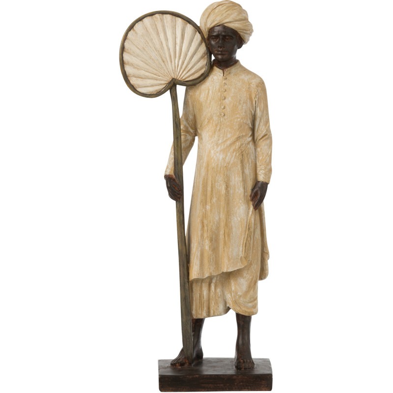 Statuette déco XL Indien avec Éventail Hauteur 40 cm en Résine Beige Marron Varnel - 1