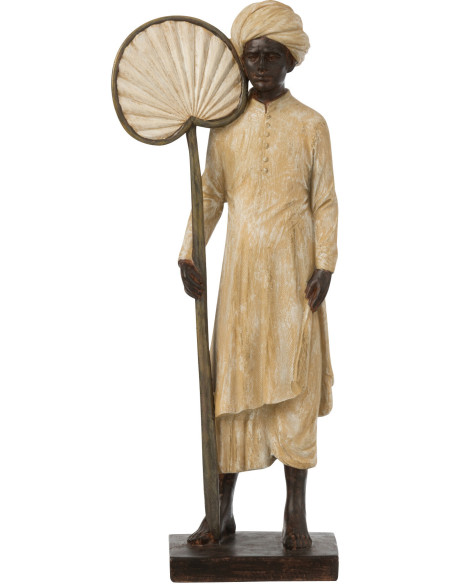 Statuette déco XL Indien avec Éventail Hauteur 40 cm en Résine Beige Marron Varnel - 1