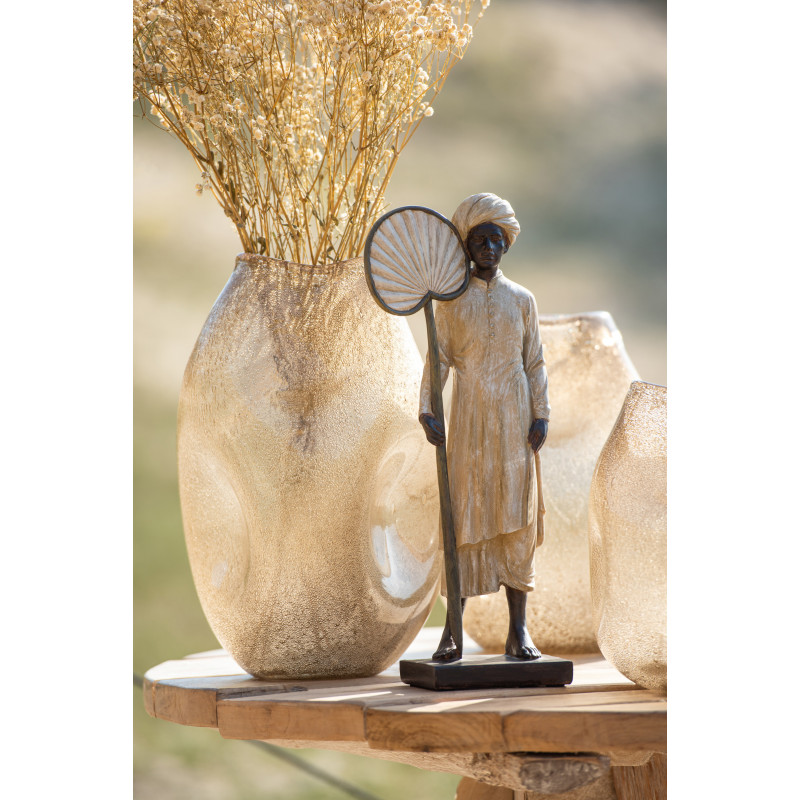 Statuette déco XL Indien avec Éventail Hauteur 40 cm en Résine Beige Marron Varnel - 2