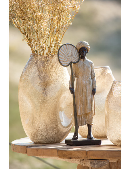 Statuette déco XL Indien avec Éventail Hauteur 40 cm en Résine Beige Marron Varnel - 2