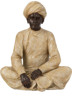 Statuette déco indienne XL Homme assis Hauteur 44 cm en Résine Beige Marron Varnel - 1