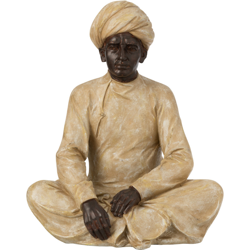 Statuette déco indienne XL Homme assis Hauteur 44 cm en Résine Beige Marron Varnel - 1