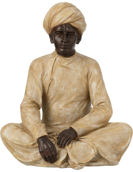 Statuette déco indienne XL Homme assis Hauteur 44 cm en Résine Beige Marron Varnel - 1