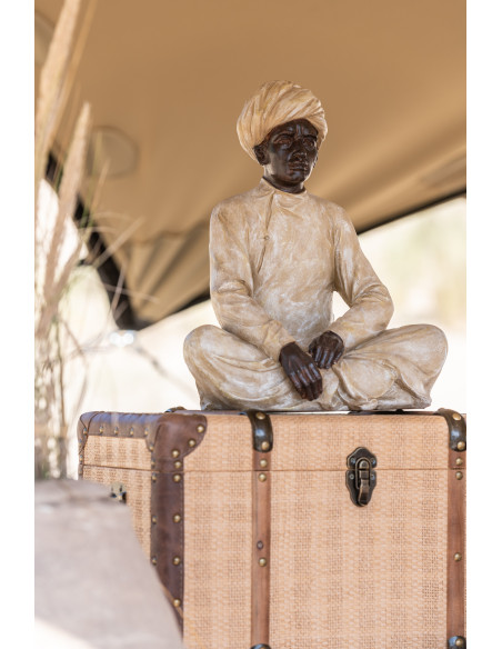 Statuette déco indienne XL Homme assis Hauteur 44 cm en Résine Beige Marron Varnel - 2
