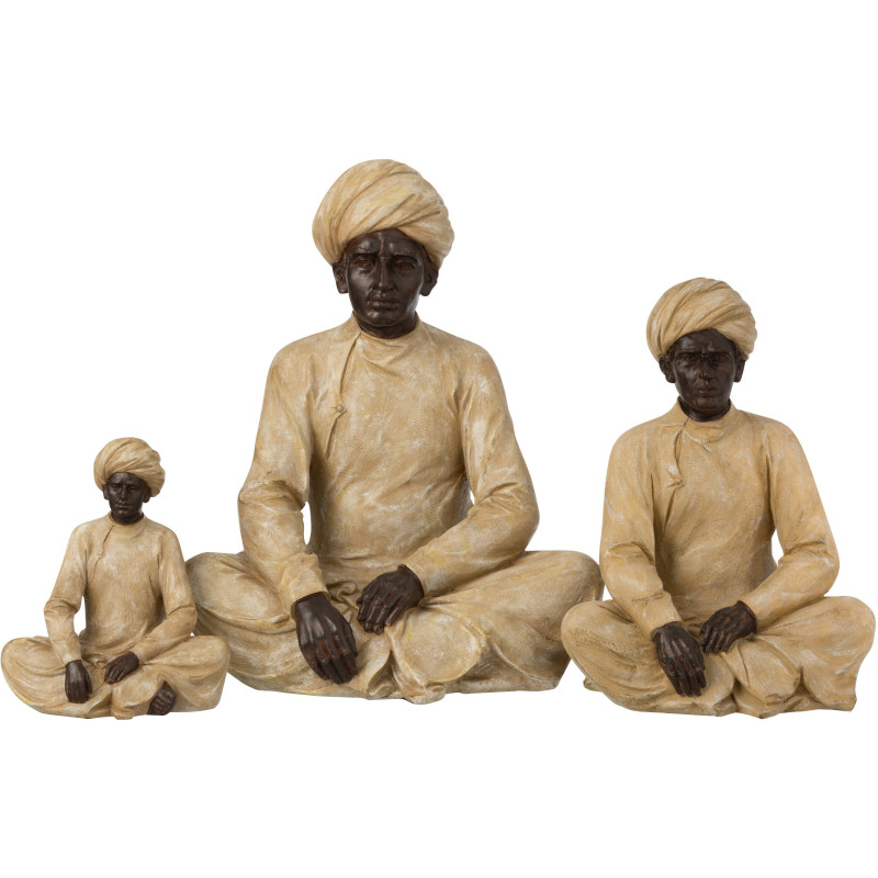 Statuette déco indienne XL Homme assis Hauteur 44 cm en Résine Beige Marron Varnel - 3
