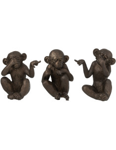 Statuette déco Singes Sages Entendre Voir Se Taire Hauteur 15 cm en Résine Marron Belira (Lot de 3) - 1