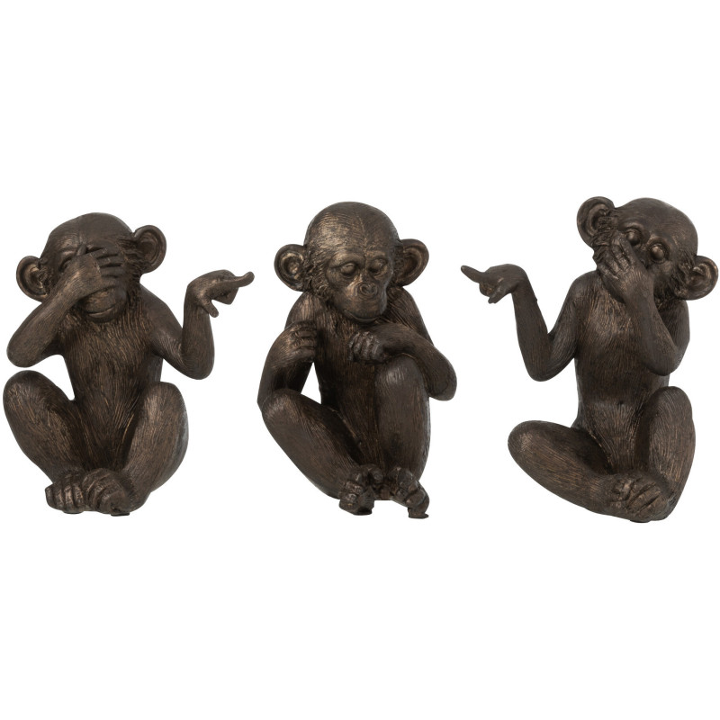 Statuette déco Singes Sages Entendre Voir Se Taire Hauteur 15 cm en Résine Marron Belira (Lot de 3) - 1