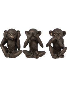 Statuette déco Singes Sages Entendre Voir Se Taire Hauteur 23 cm en Résine Marron Belira (Lot de 3) - 1