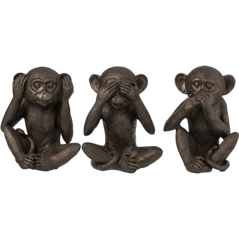 Statuette déco Singes Sages Entendre Voir Se Taire Hauteur 23 cm en Résine Marron Belira (Lot de 3) - 1