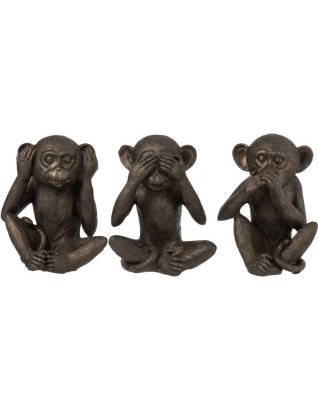 Statuette déco Singes Sages Entendre Voir Se Taire Hauteur 23 cm en Résine Marron Belira (Lot de 3) - 1