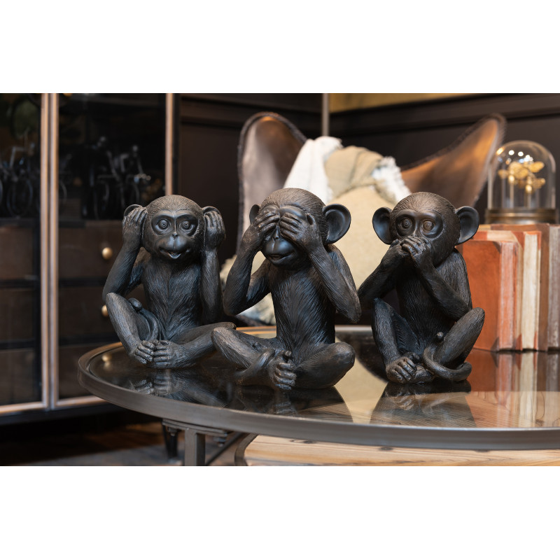 Statuette déco Singes Sages Entendre Voir Se Taire Hauteur 23 cm en Résine Marron Belira (Lot de 3) - 2