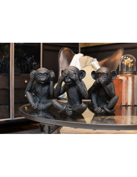 Statuette déco Singes Sages Entendre Voir Se Taire Hauteur 23 cm en Résine Marron Belira (Lot de 3) - 2